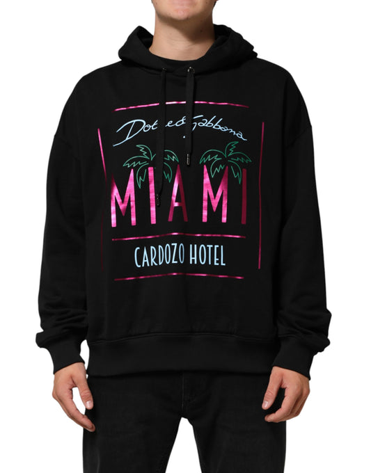 Dolce & Gabbana Black Printed Hooded Sweatshirt for Men