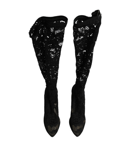 Dolce & Gabbana Taormina Lace Sock Boots in Black