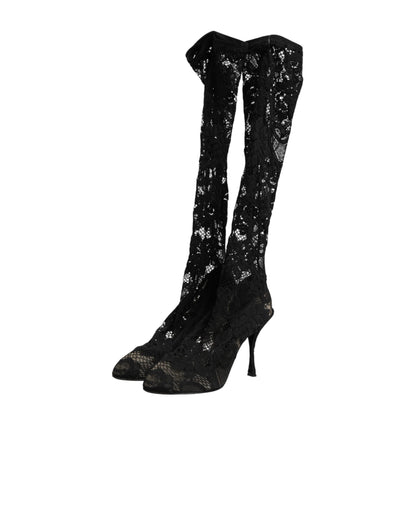 Dolce & Gabbana Taormina Lace Sock Boots in Black