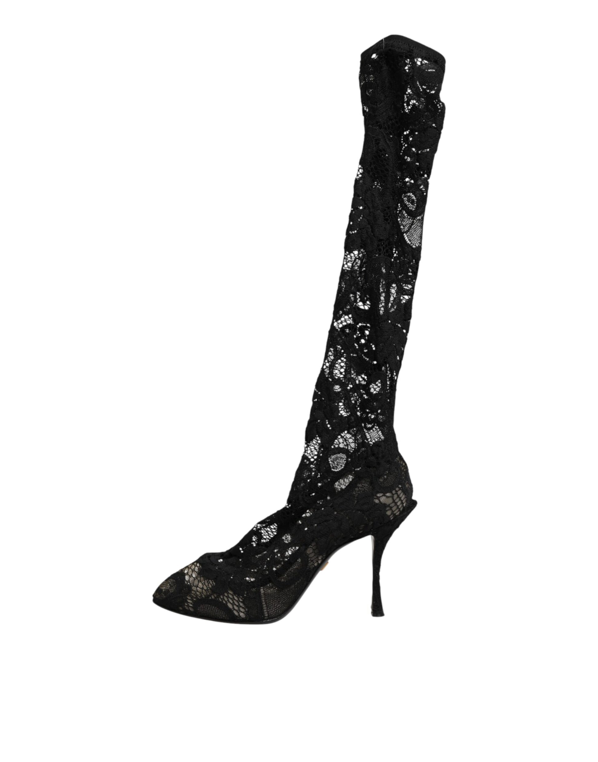 Dolce & Gabbana Taormina Lace Sock Boots in Black