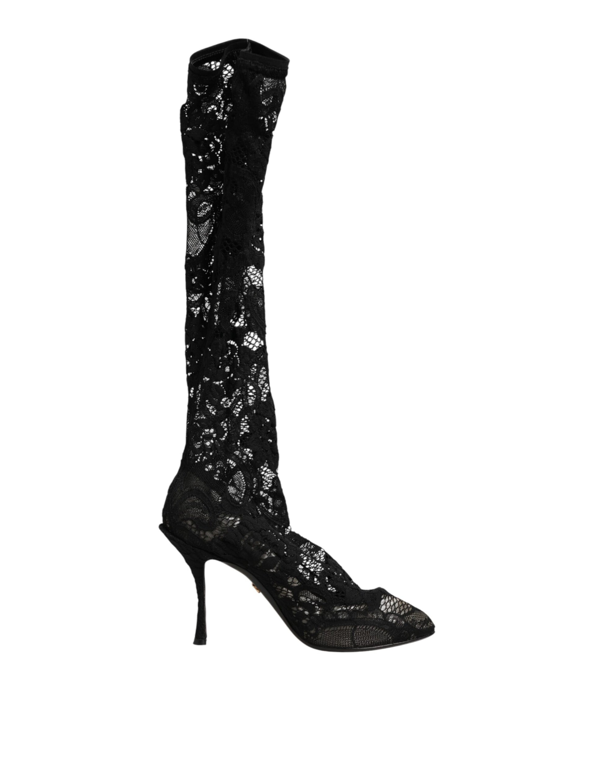 Dolce & Gabbana Taormina Lace Sock Boots in Black