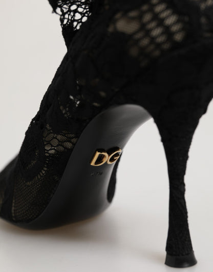Dolce & Gabbana Taormina Lace Sock Boots in Black