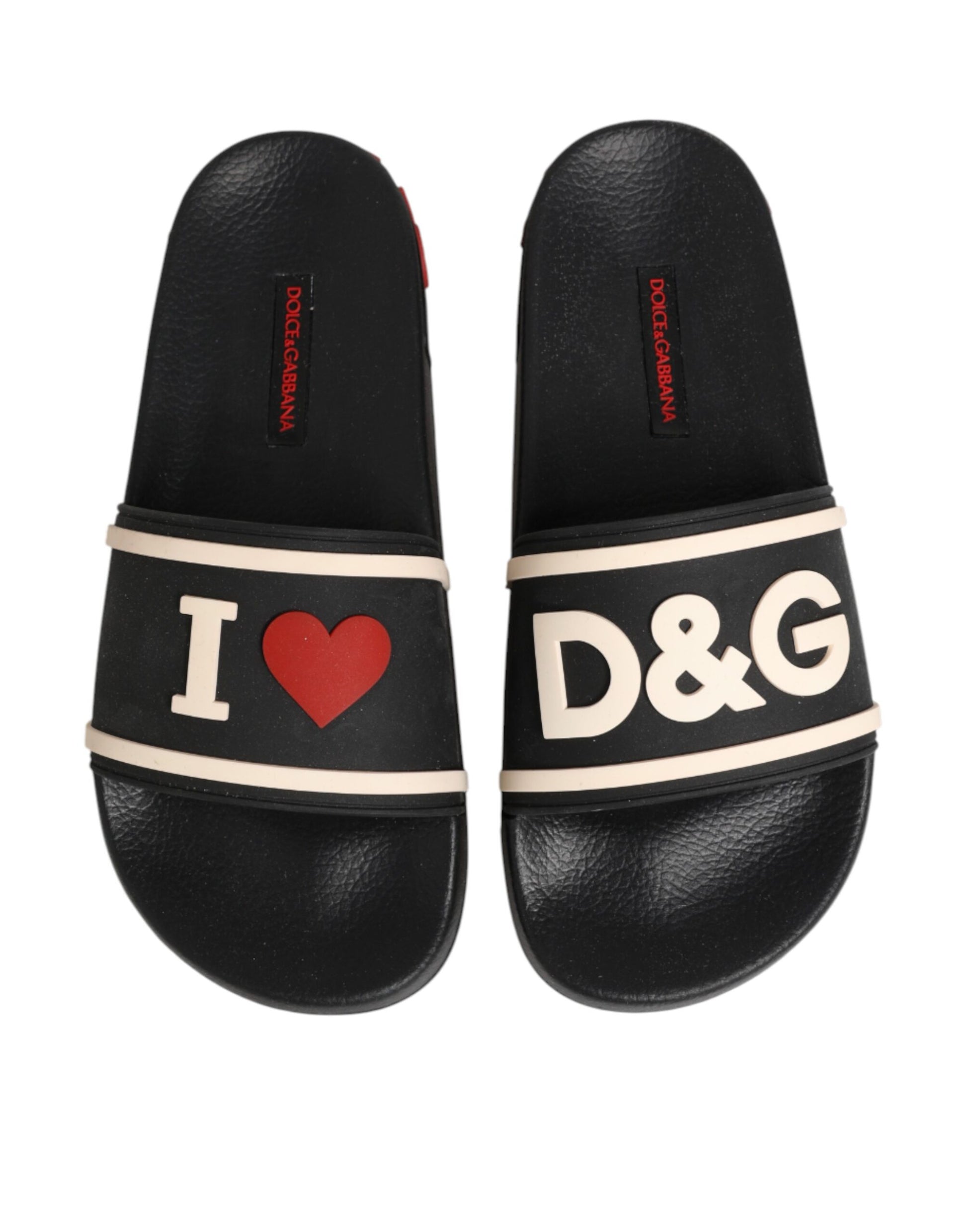 Dolce & Gabbana I Love D&G Black Rubber Pool Slides Sandals