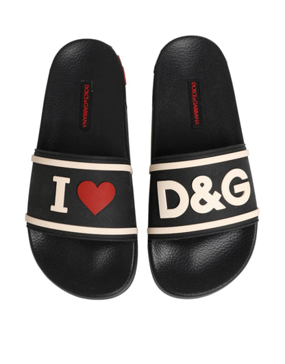Dolce & Gabbana I Love D&G Black Rubber Pool Slides Sandals