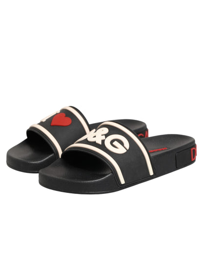 Dolce & Gabbana I Love D&G Black Rubber Pool Slides Sandals