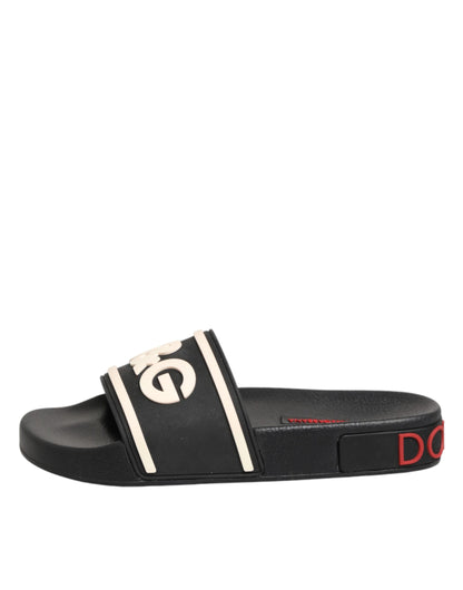 Dolce & Gabbana I Love D&G Black Rubber Pool Slides Sandals