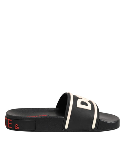 Dolce & Gabbana I Love D&G Black Rubber Pool Slides Sandals