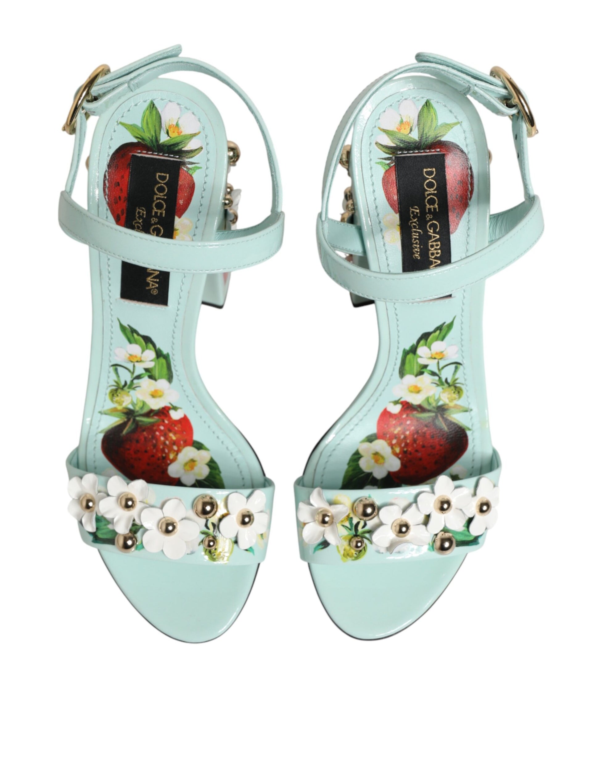 Dolce & Gabbana Mint Green Floral Studs Heels Sandals