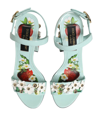 Dolce & Gabbana Mint Green Floral Studs Heels Sandals