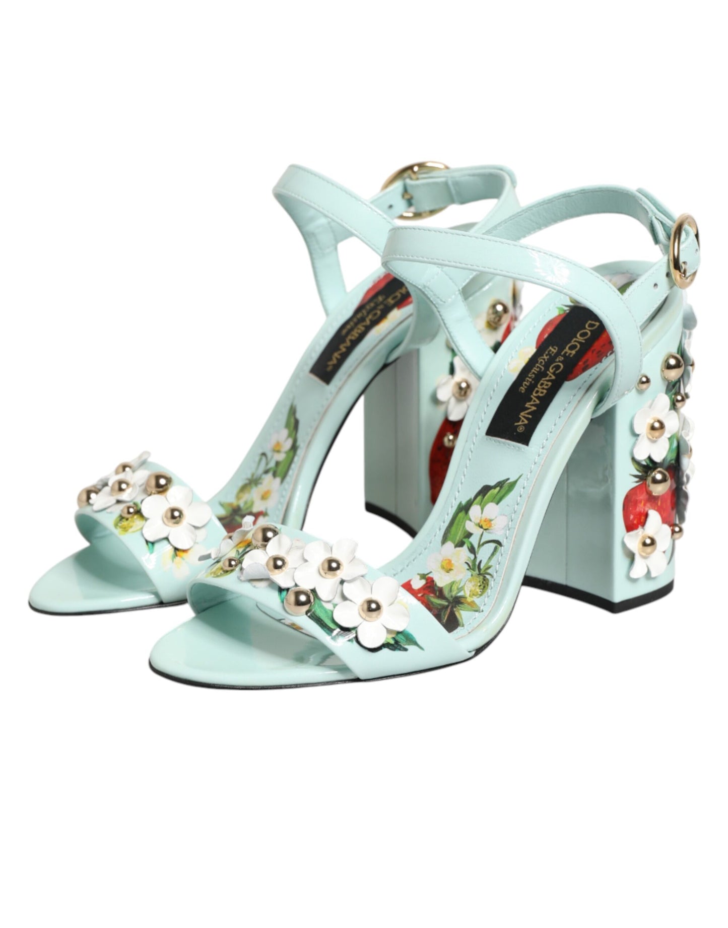 Dolce & Gabbana Mint Green Floral Studs Heels Sandals