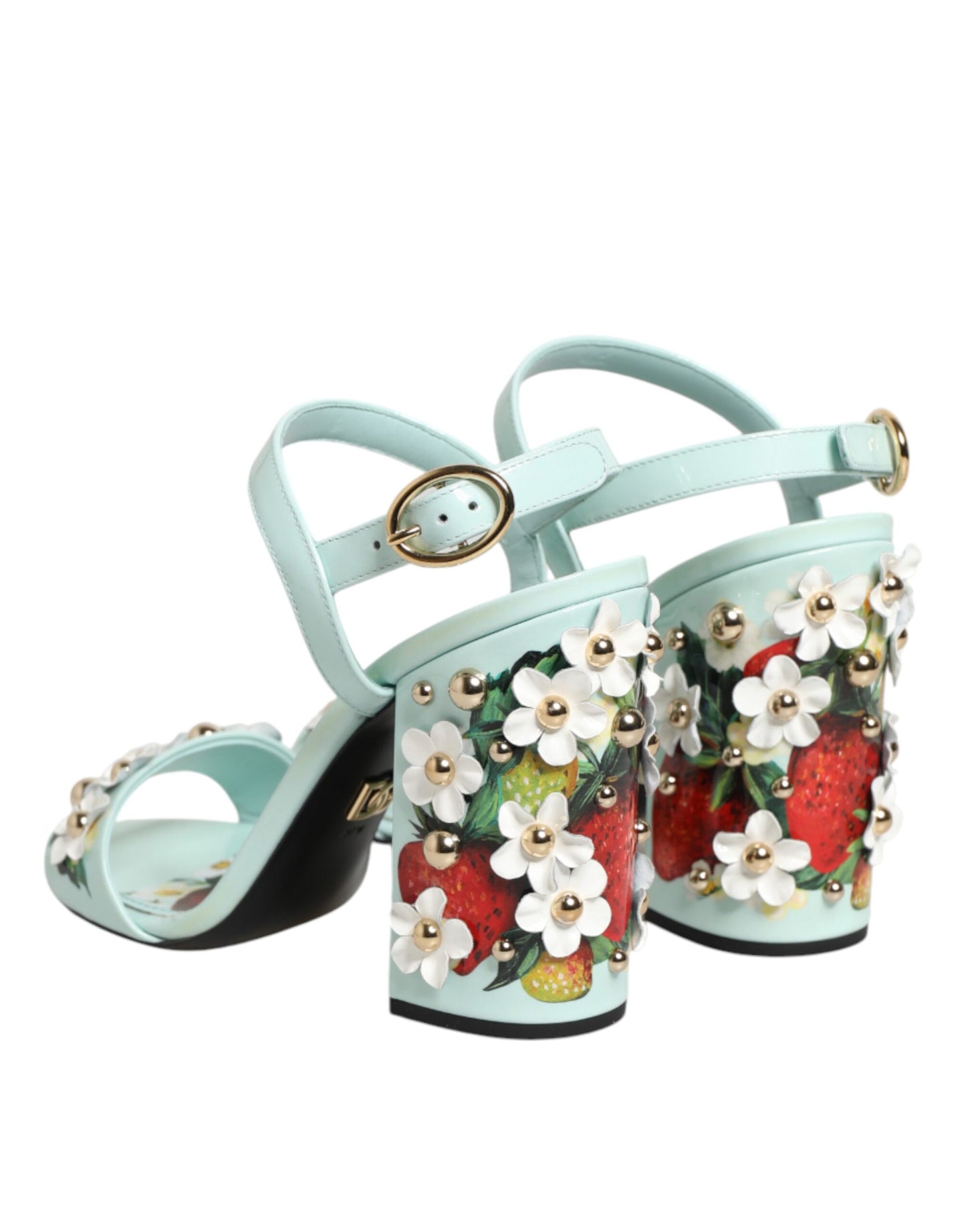 Dolce & Gabbana Mint Green Floral Studs Heels Sandals