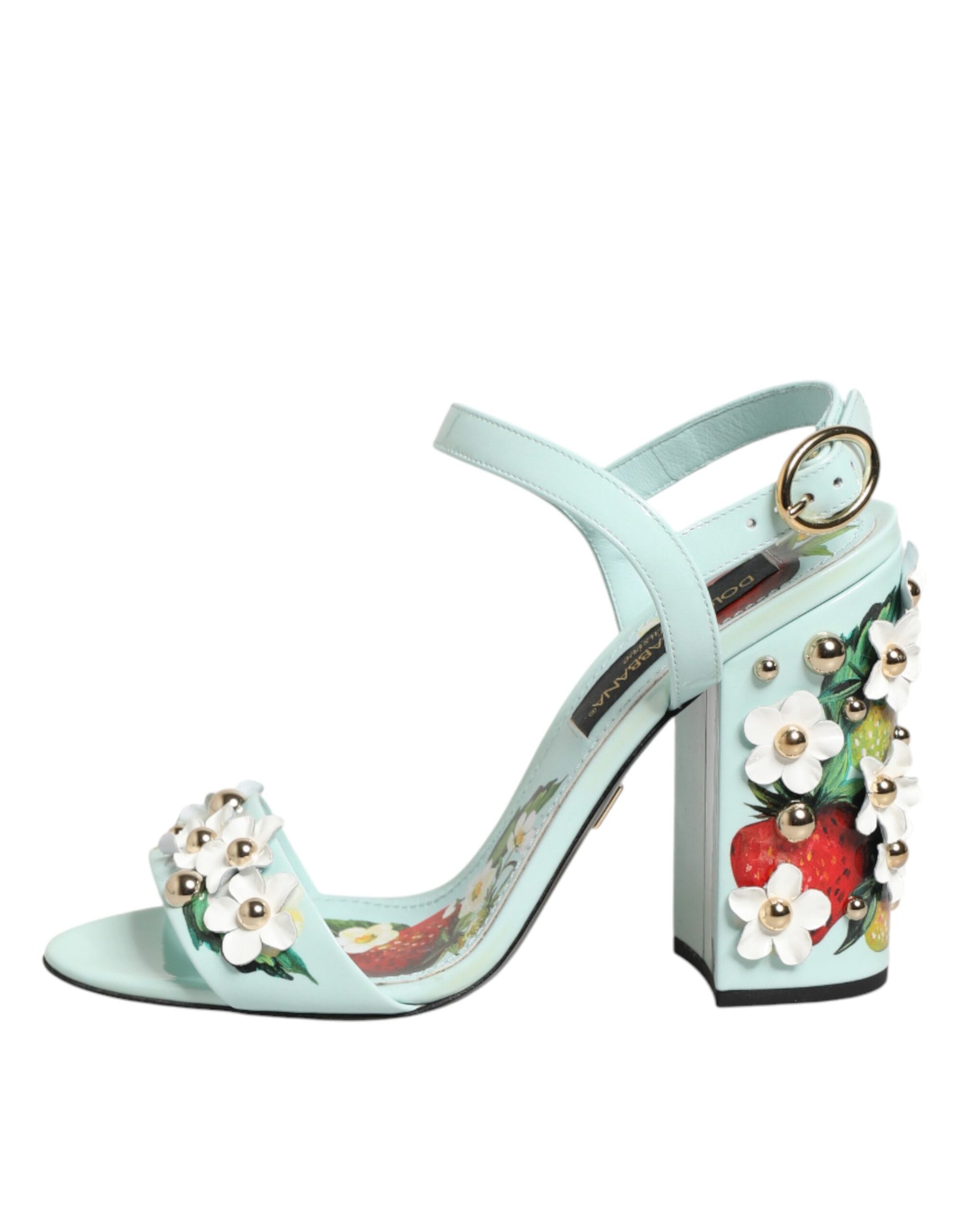 Dolce & Gabbana Mint Green Floral Studs Heels Sandals