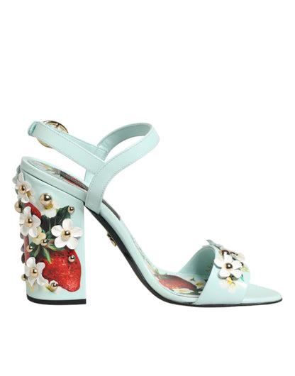 Dolce & Gabbana Mint Green Floral Studs Heels Sandals
