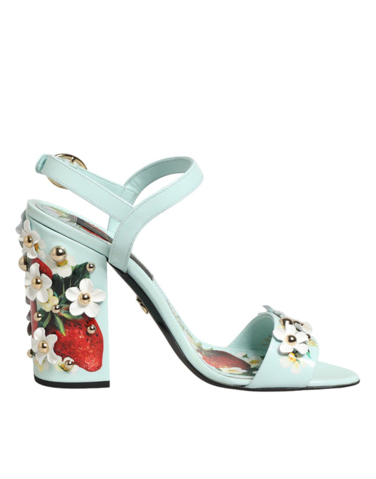 Dolce & Gabbana Mint Green Floral Studs Heels Sandals