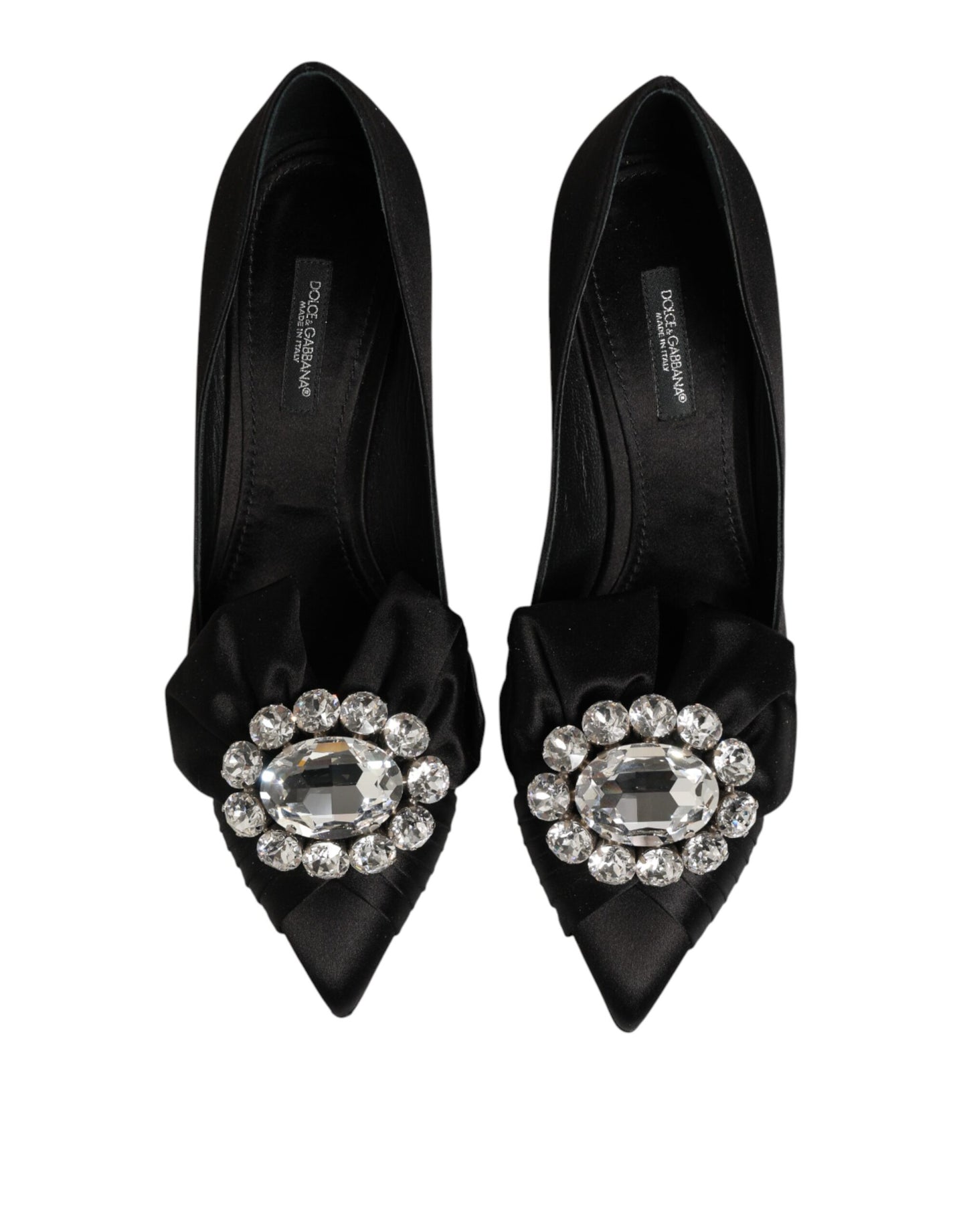 Dolce & Gabbana Black Satin Bow Crystal Embellishment Pumps