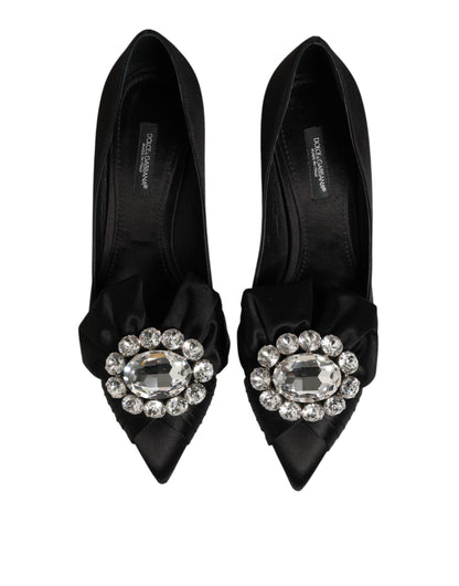 Dolce & Gabbana Black Satin Bow Crystal Embellishment Pumps