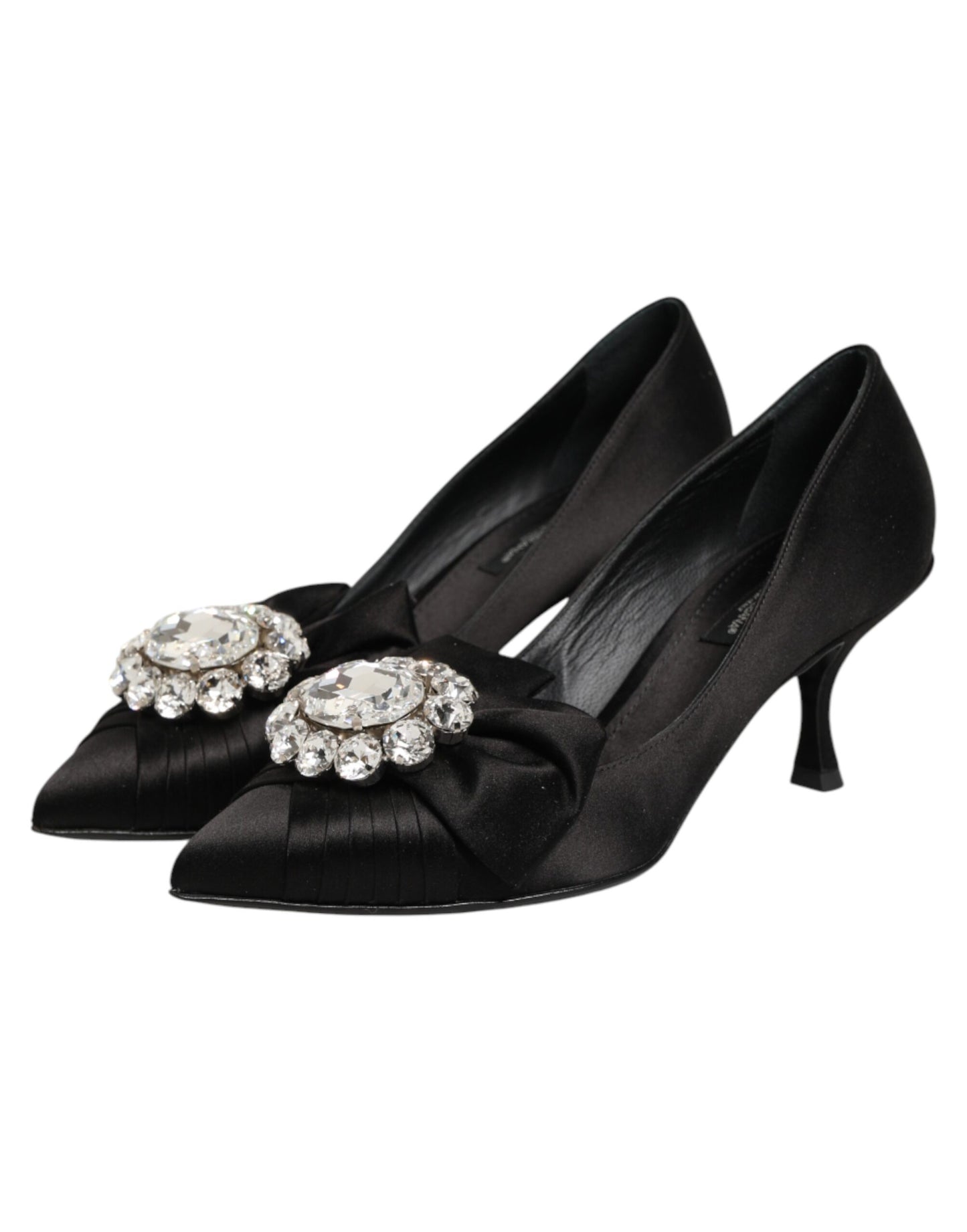 Dolce & Gabbana Black Satin Bow Crystal Embellishment Pumps