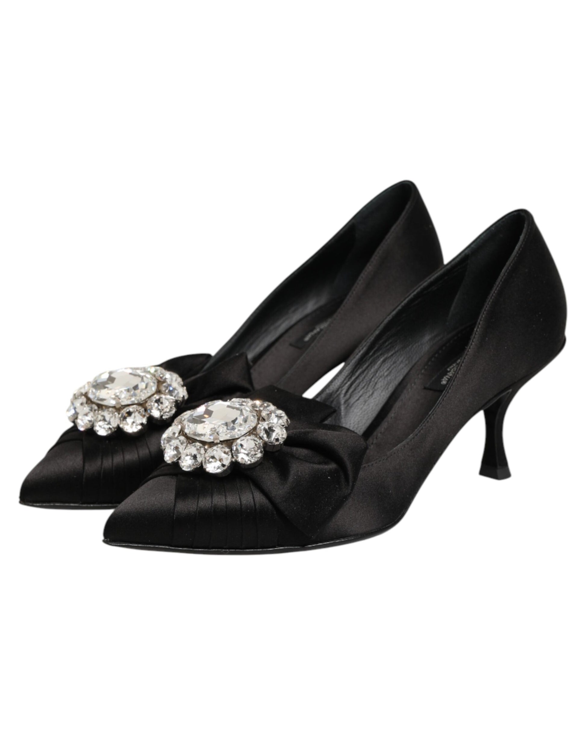 Dolce & Gabbana Black Satin Bow Crystal Embellishment Pumps