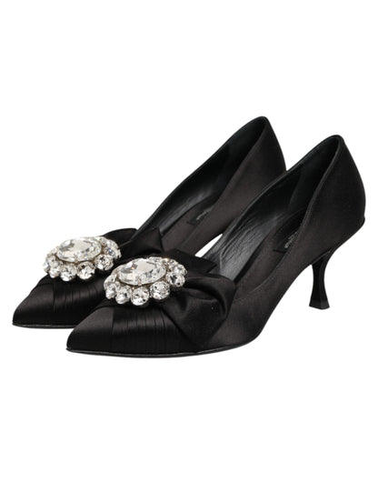 Dolce & Gabbana Black Satin Bow Crystal Embellishment Pumps