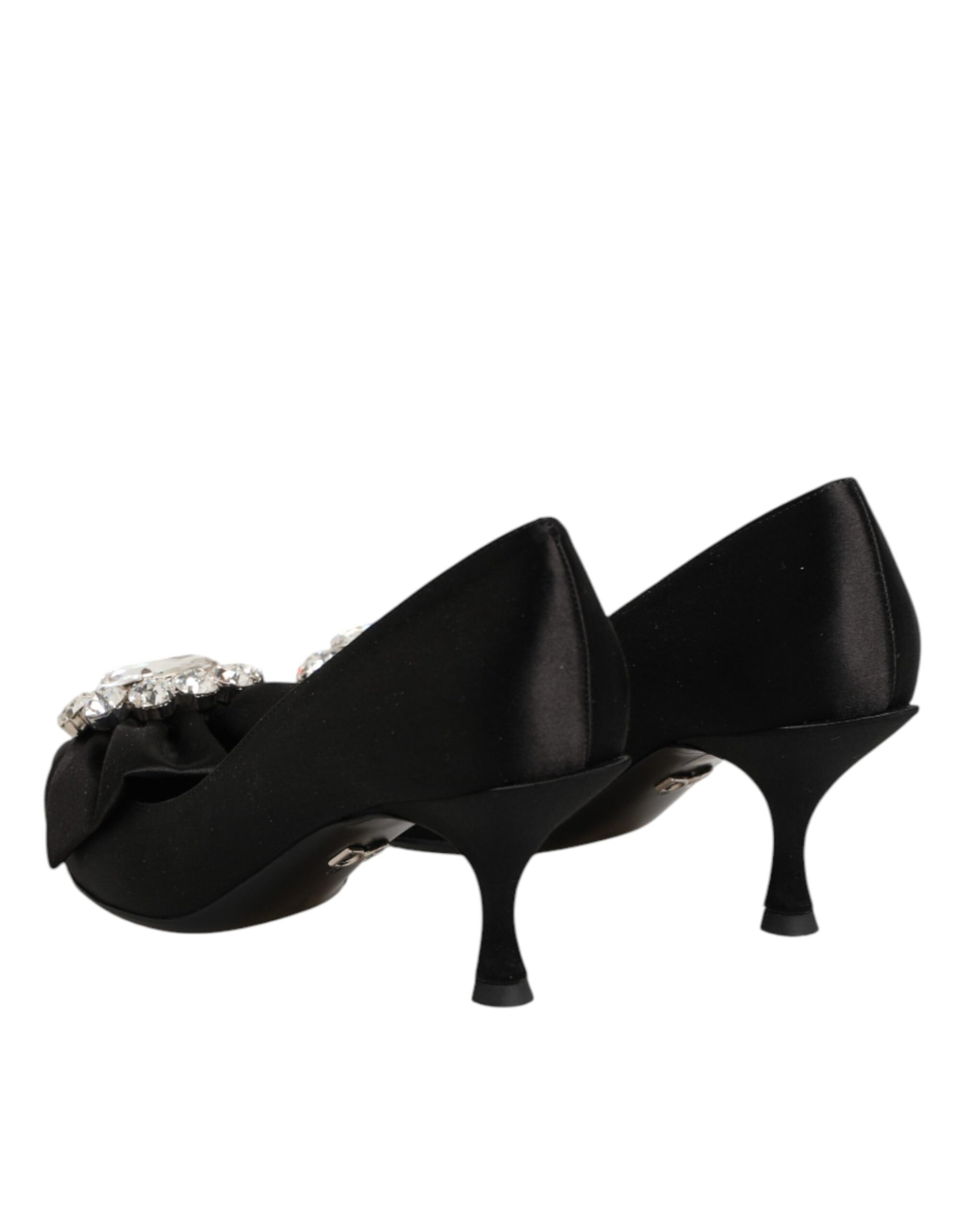 Dolce & Gabbana Black Satin Bow Crystal Embellishment Pumps