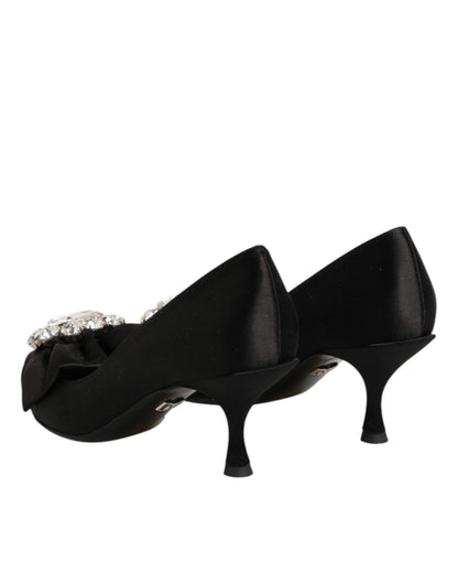 Dolce & Gabbana Black Satin Bow Crystal Embellishment Pumps