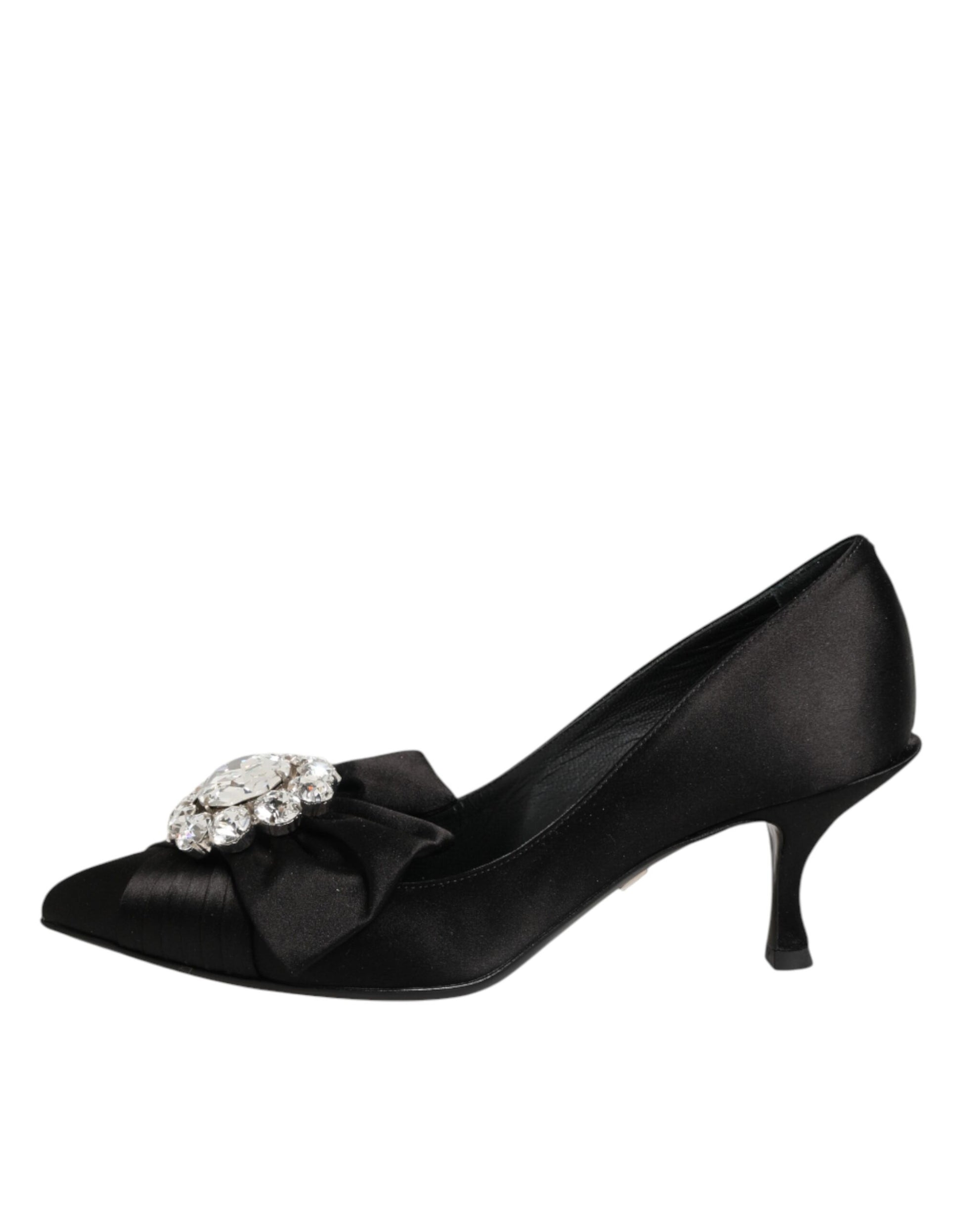 Dolce & Gabbana Black Satin Bow Crystal Embellishment Pumps