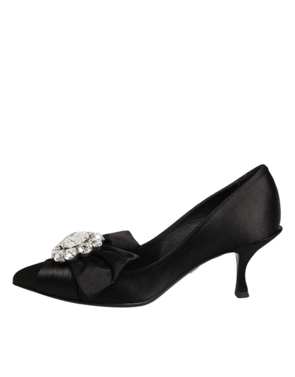 Dolce & Gabbana Black Satin Bow Crystal Embellishment Pumps