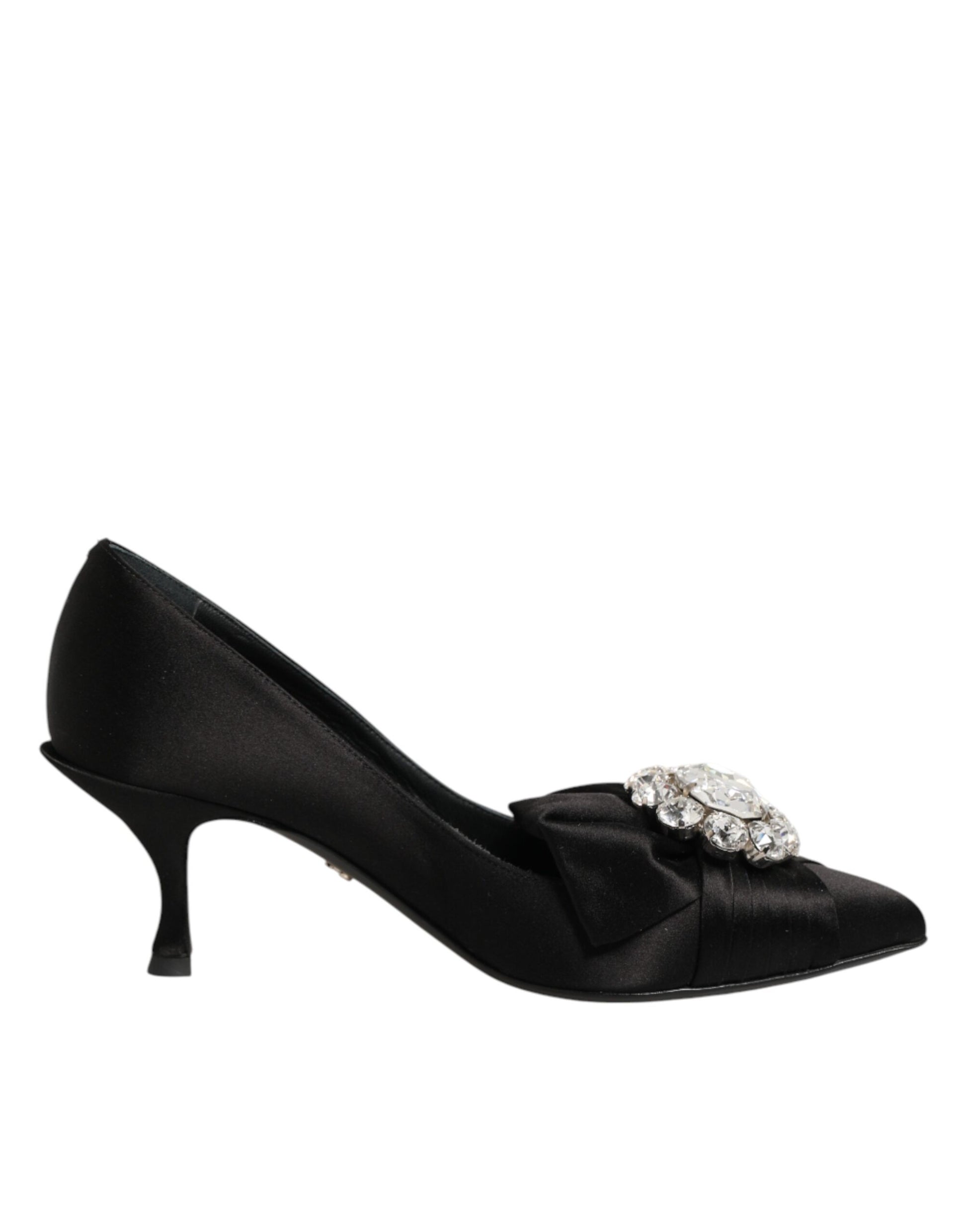 Dolce & Gabbana Black Satin Bow Crystal Embellishment Pumps