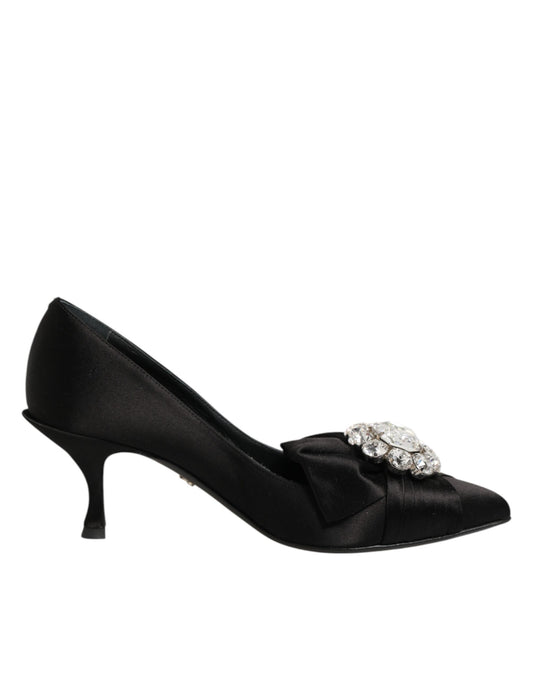Dolce & Gabbana Black Satin Bow Crystal Embellishment Pumps