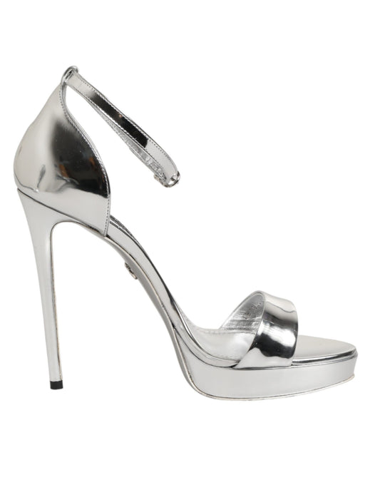 Dolce & Gabbana Silver Leather Platform Keira Sandals