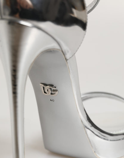 Dolce & Gabbana Silver Leather Platform Keira Sandals