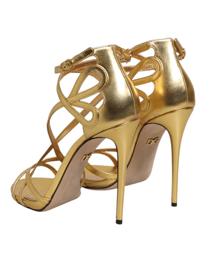 Dolce & Gabbana Gold Leather Keira Heels Sandals