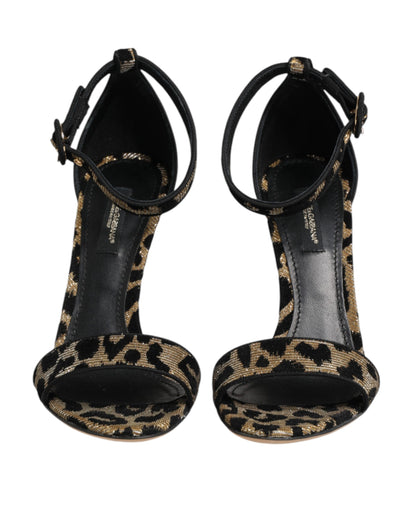 Dolce & Gabbana Gold Leopard Ankle Strap Heels
