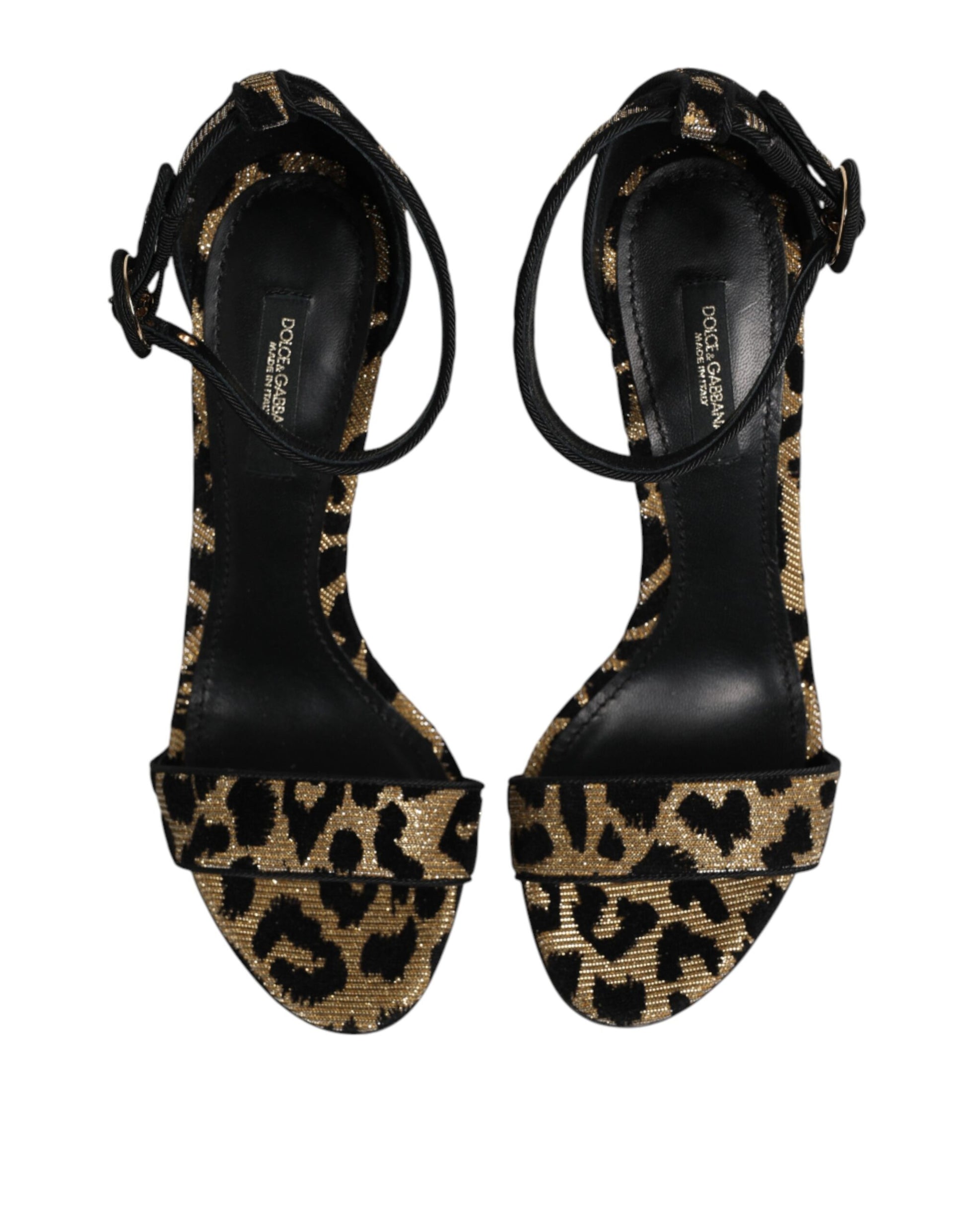 Dolce & Gabbana Gold Leopard Ankle Strap Heels