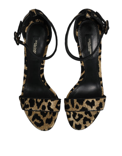 Dolce & Gabbana Gold Leopard Ankle Strap Heels