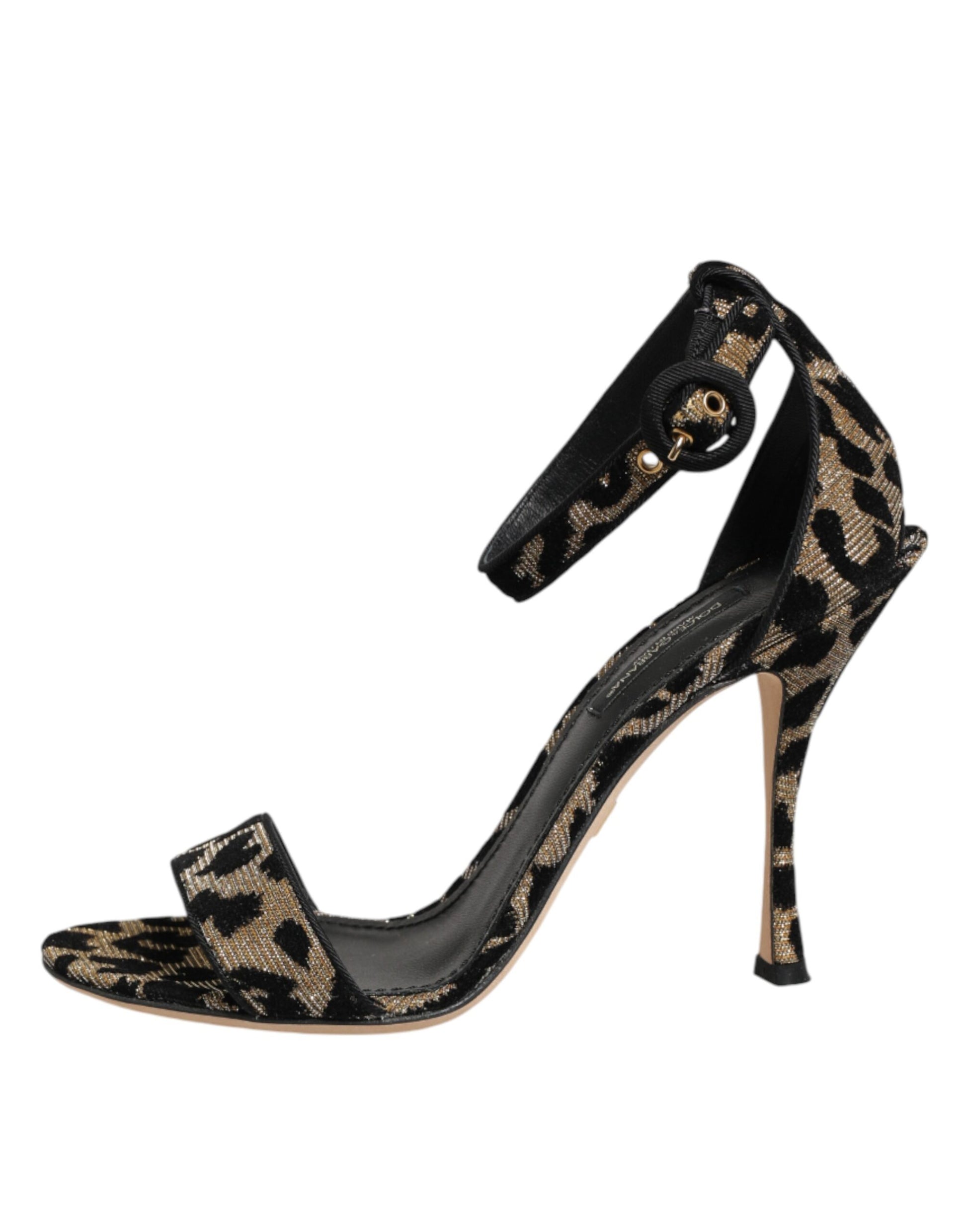 Dolce & Gabbana Gold Leopard Ankle Strap Heels