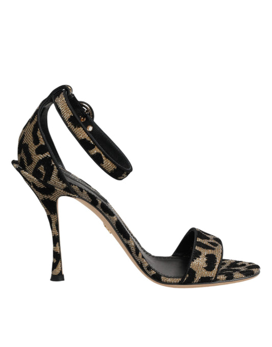 Dolce & Gabbana Gold Leopard Ankle Strap Heels