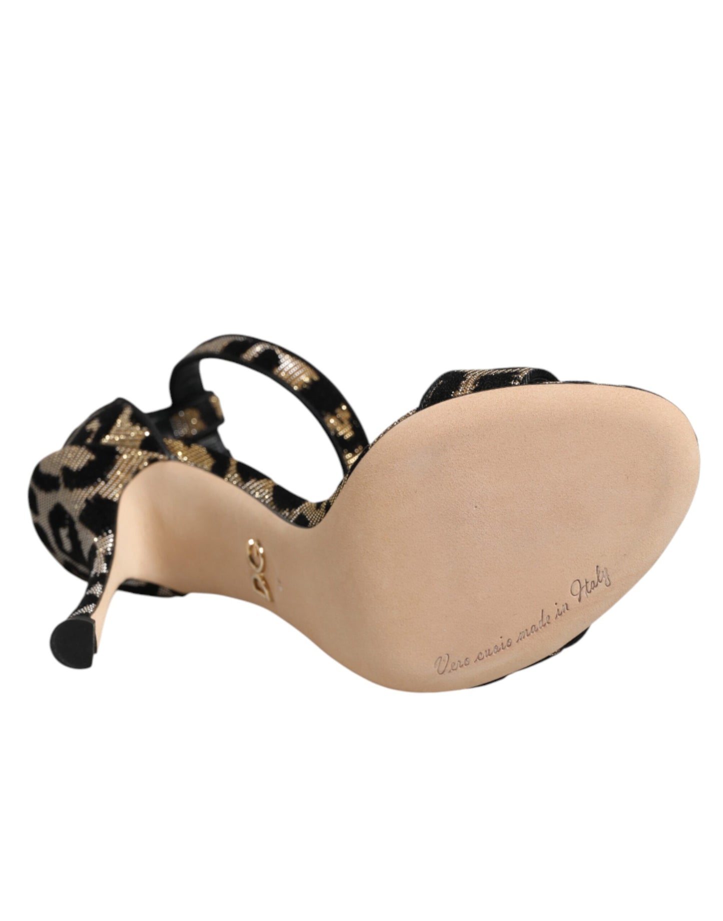 Dolce & Gabbana Gold Leopard Ankle Strap Heels