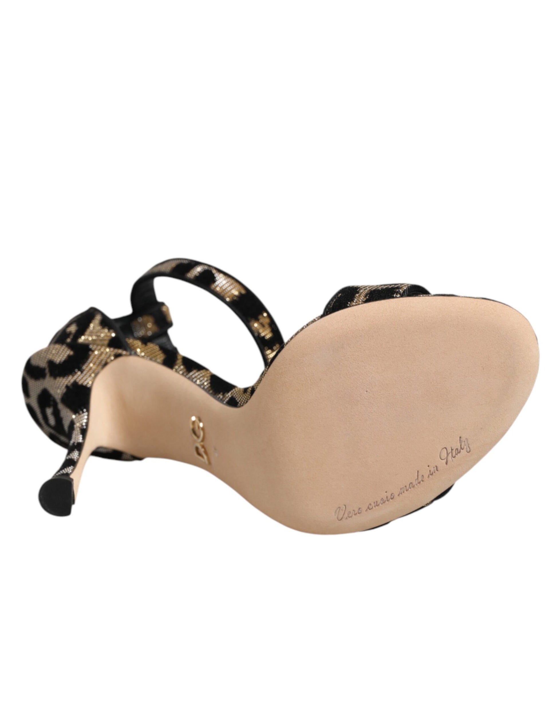 Dolce & Gabbana Gold Leopard Ankle Strap Heels