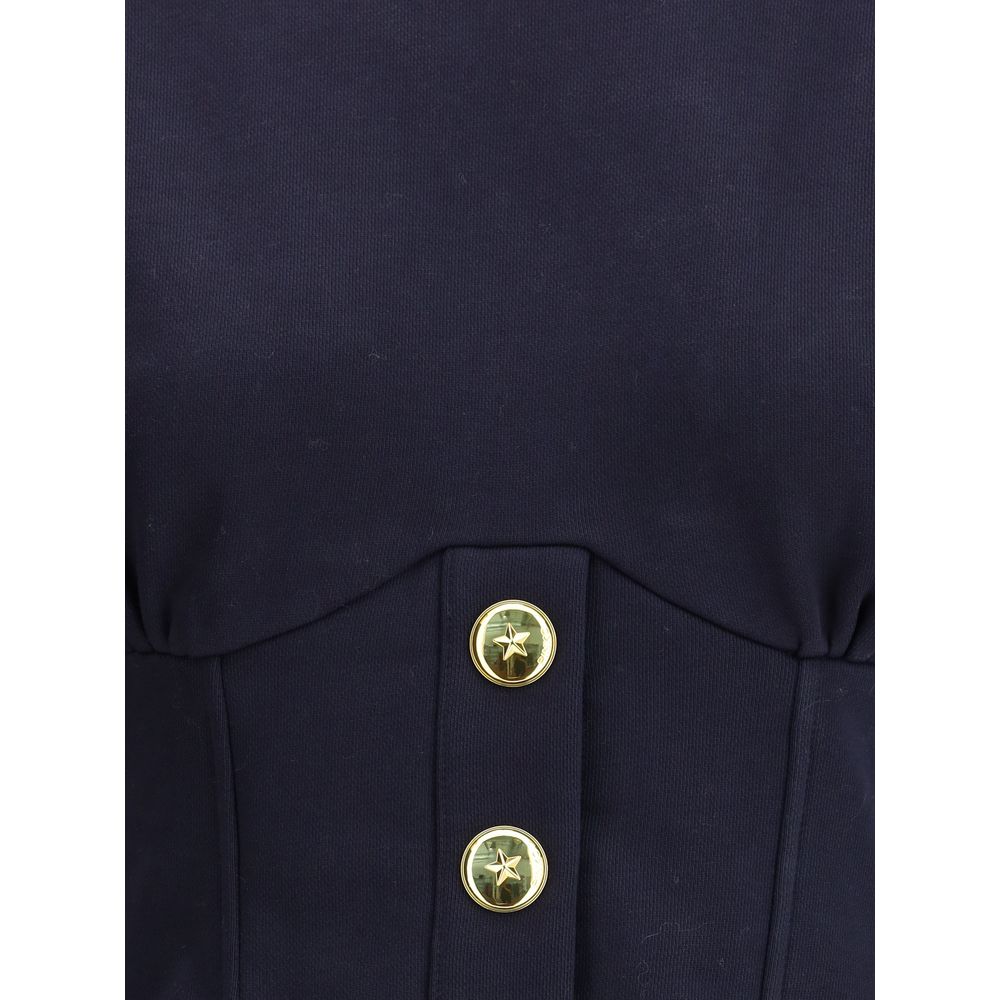 PINKO Blue Cotton Sweatshirt with Corset Detail