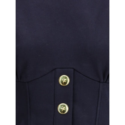 PINKO Blue Cotton Sweatshirt with Corset Detail