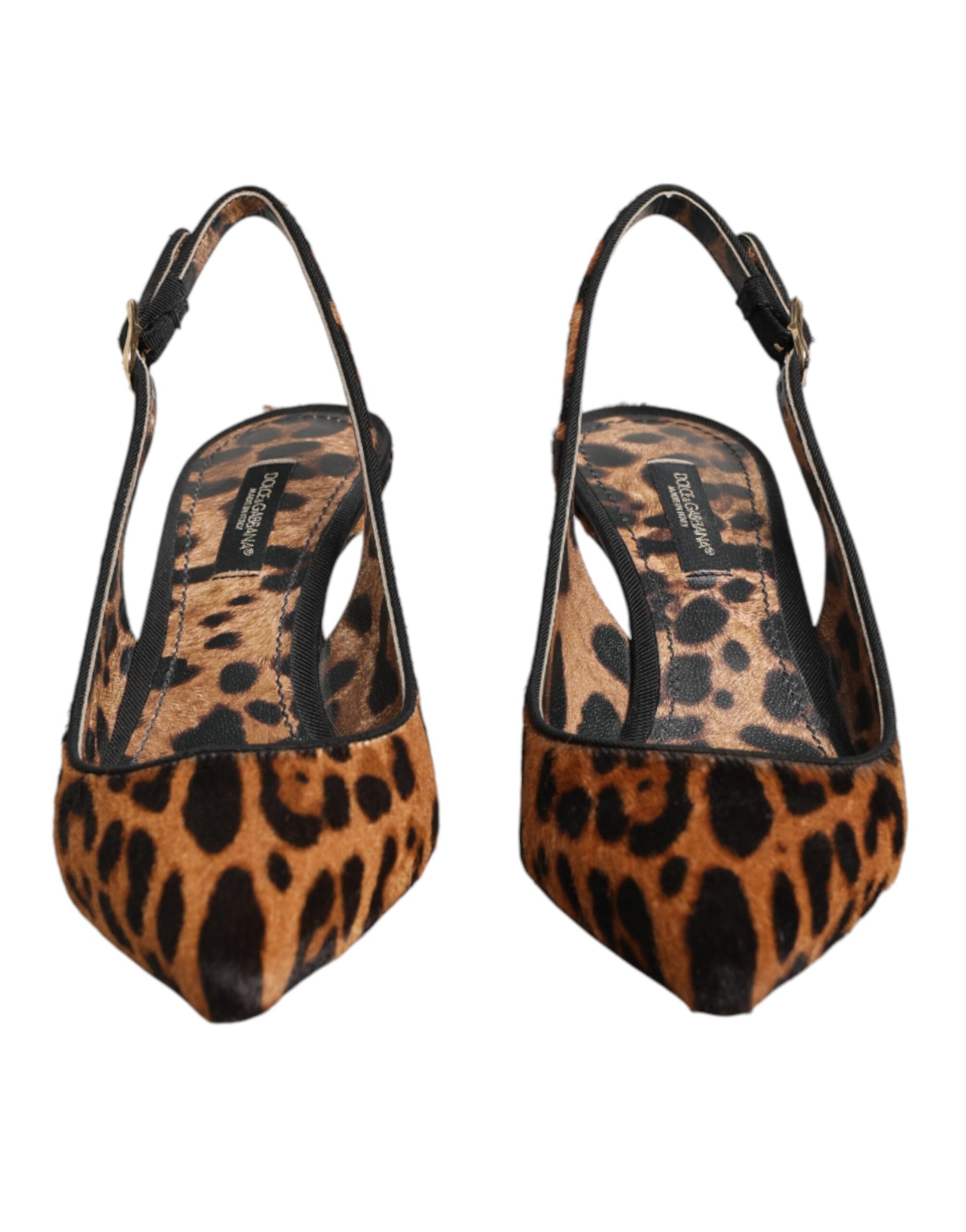 Dolce & Gabbana Brown Leopard Calfskin Fur Slingbacks