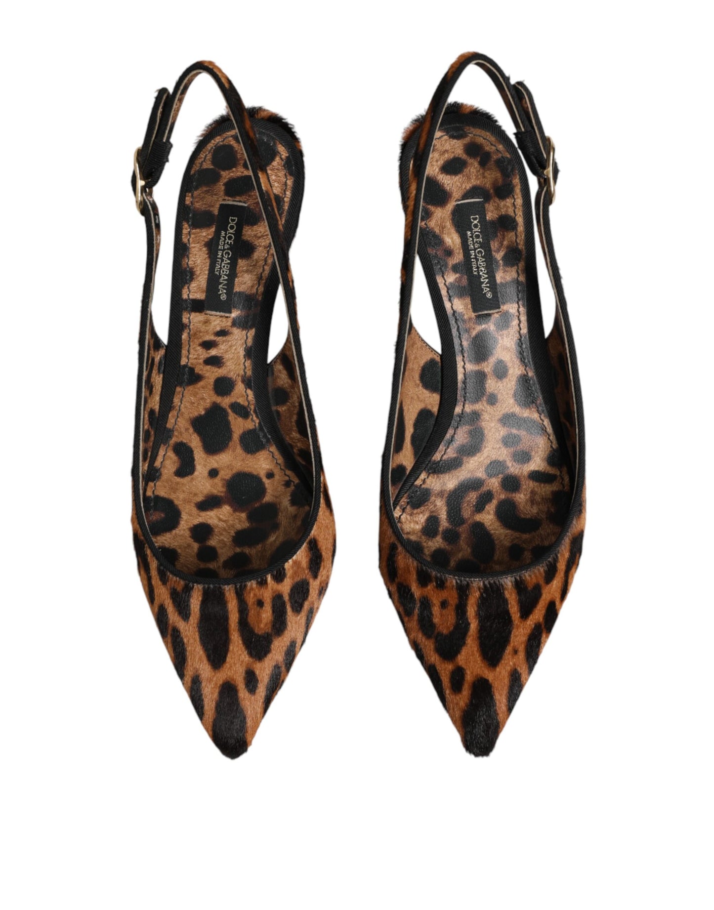 Dolce & Gabbana Brown Leopard Calfskin Fur Slingbacks