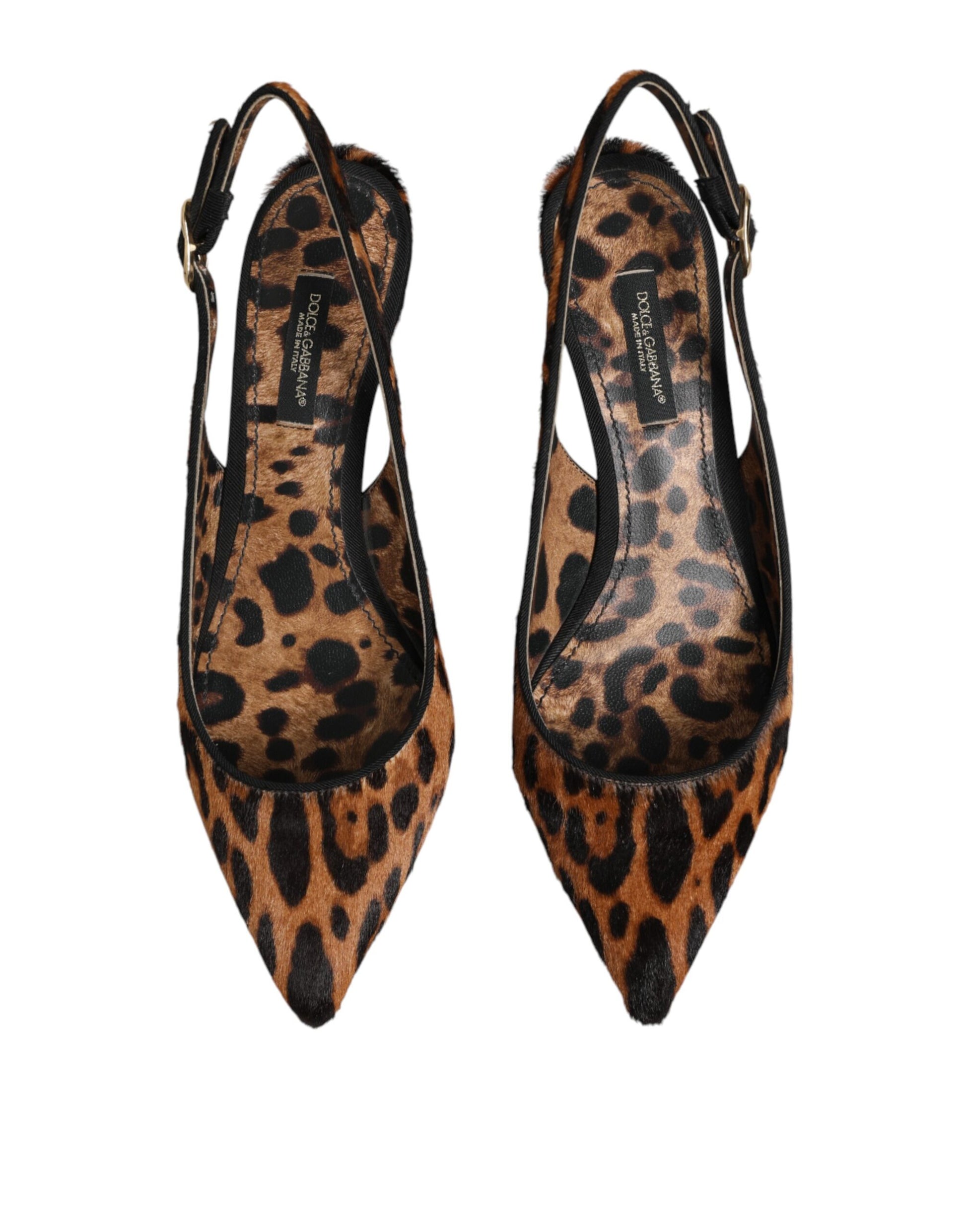 Dolce & Gabbana Brown Leopard Calfskin Fur Slingbacks