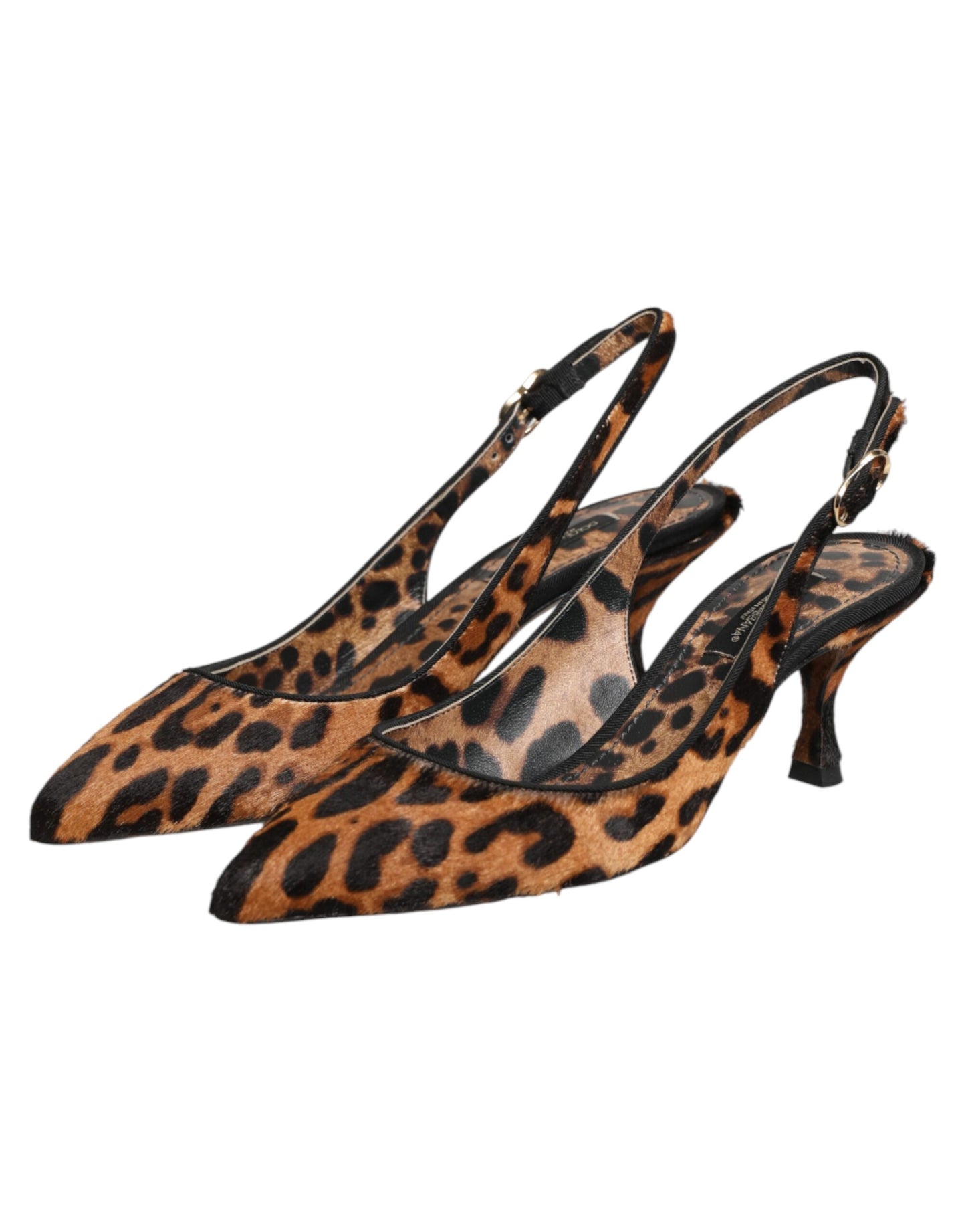 Dolce & Gabbana Brown Leopard Calfskin Fur Slingbacks