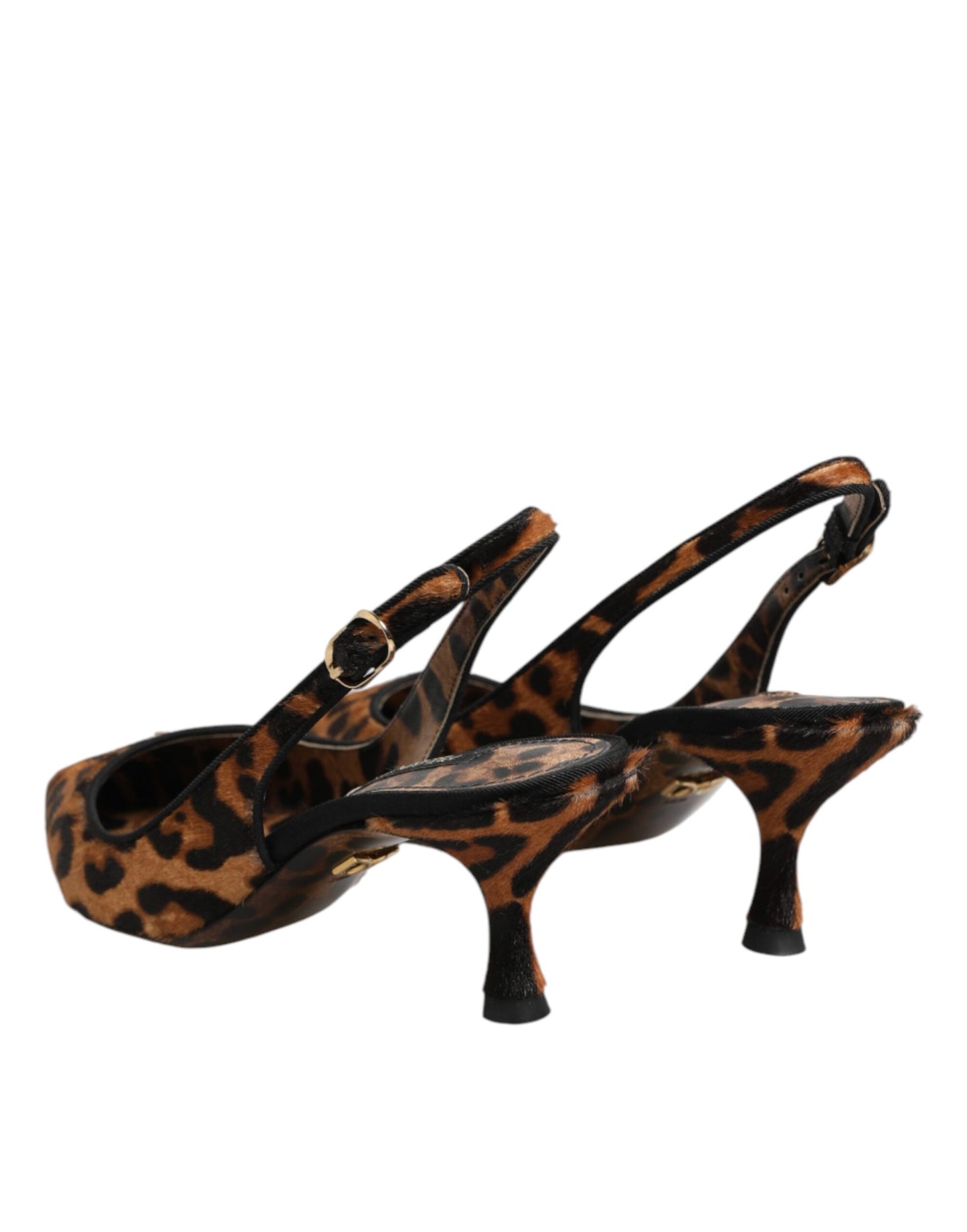Dolce & Gabbana Brown Leopard Calfskin Fur Slingbacks