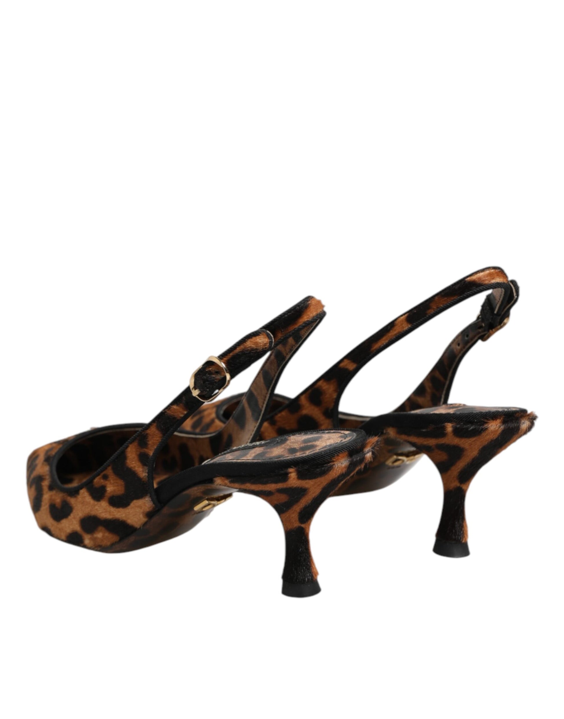 Dolce & Gabbana Brown Leopard Calfskin Fur Slingbacks