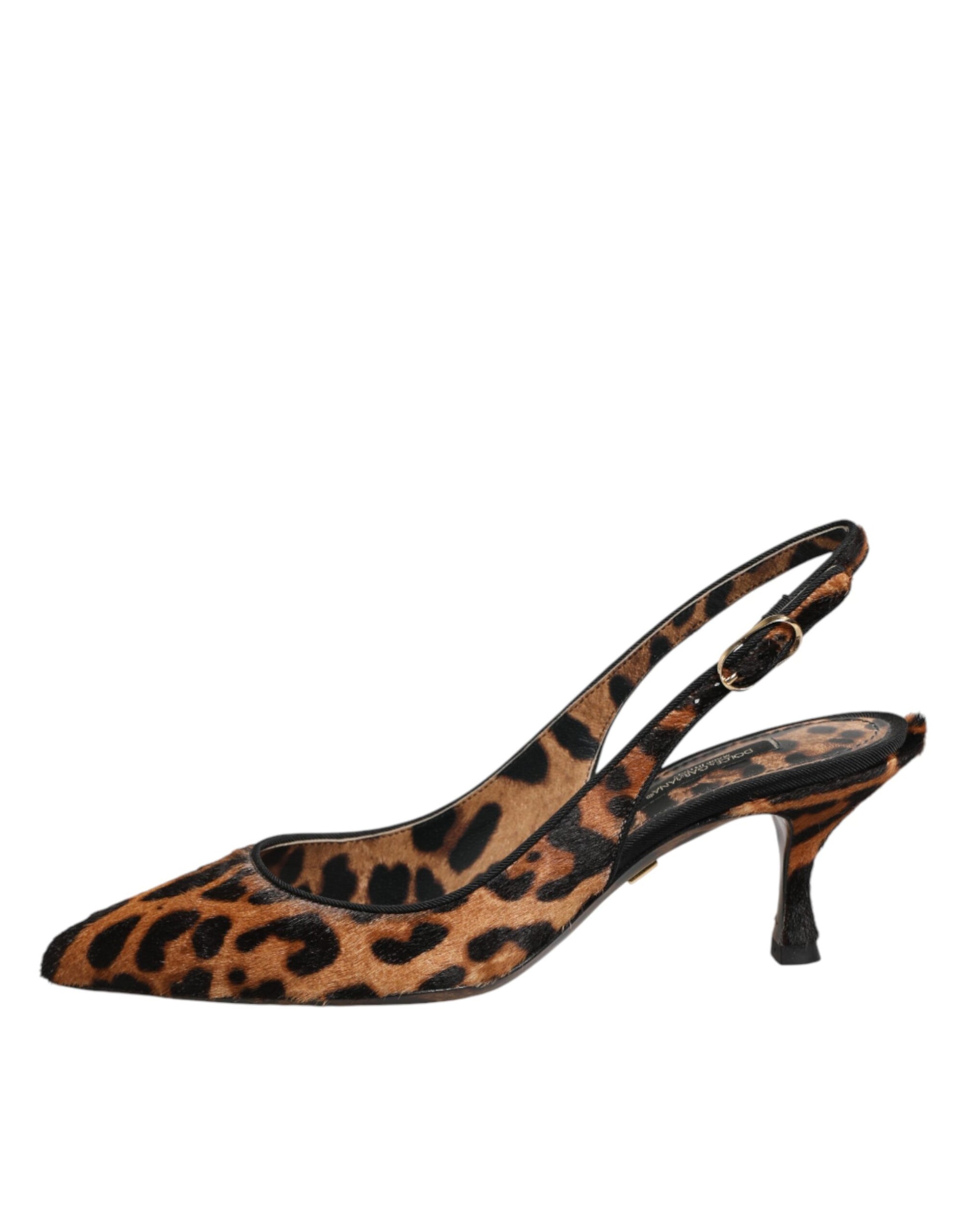 Dolce & Gabbana Brown Leopard Calfskin Fur Slingbacks