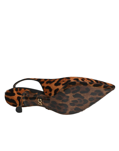 Dolce & Gabbana Brown Leopard Calfskin Fur Slingbacks