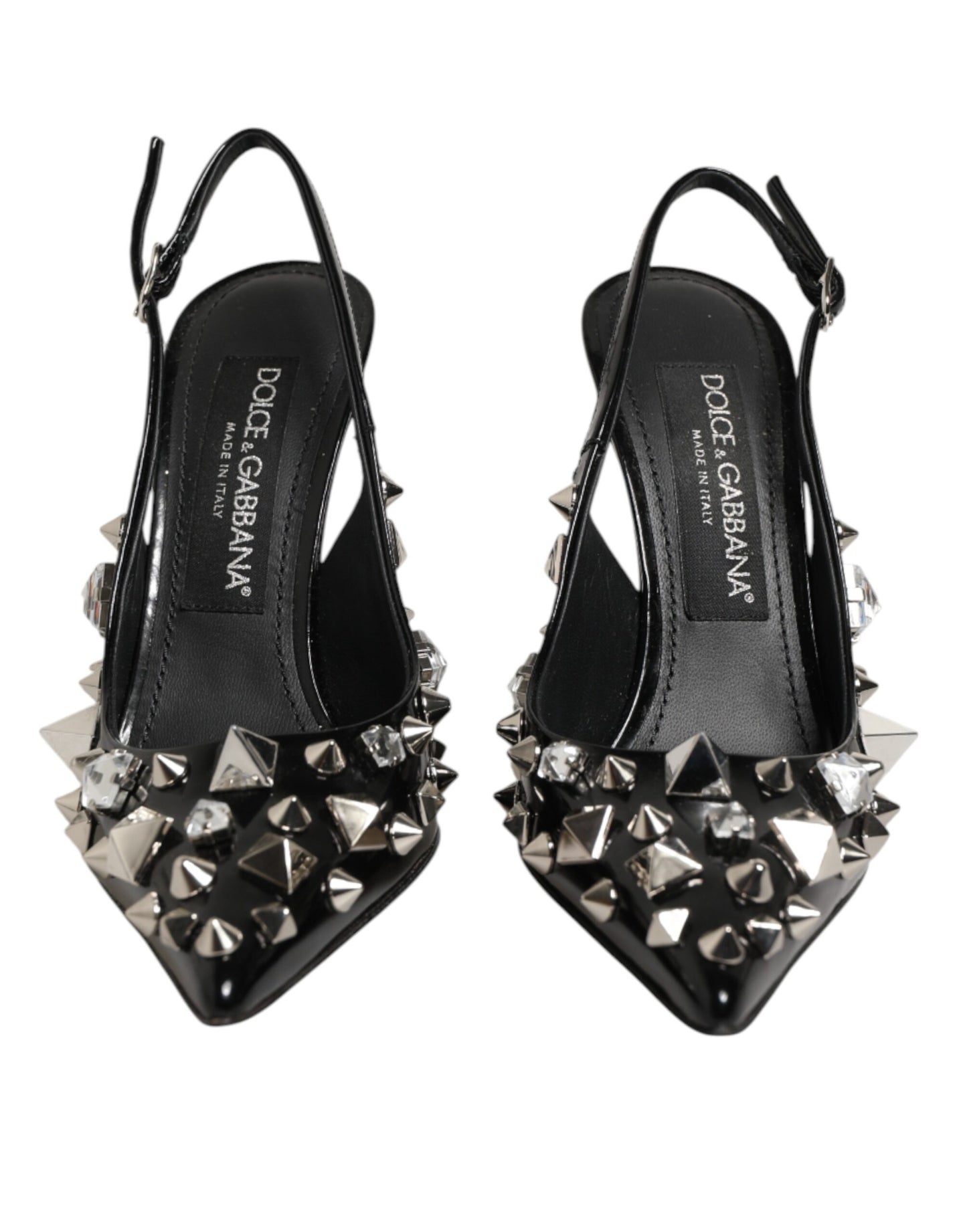 Dolce & Gabbana Black Studded Leather Slingback Heels